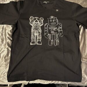 Black Graphic T-Shirt with Bear and Robot Design